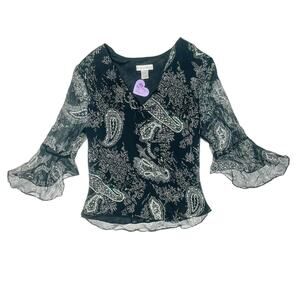Vintage 90s Y2k Fairy Goth Whimsigoth Flowy Flared Sleeve Blouse Top Paisley